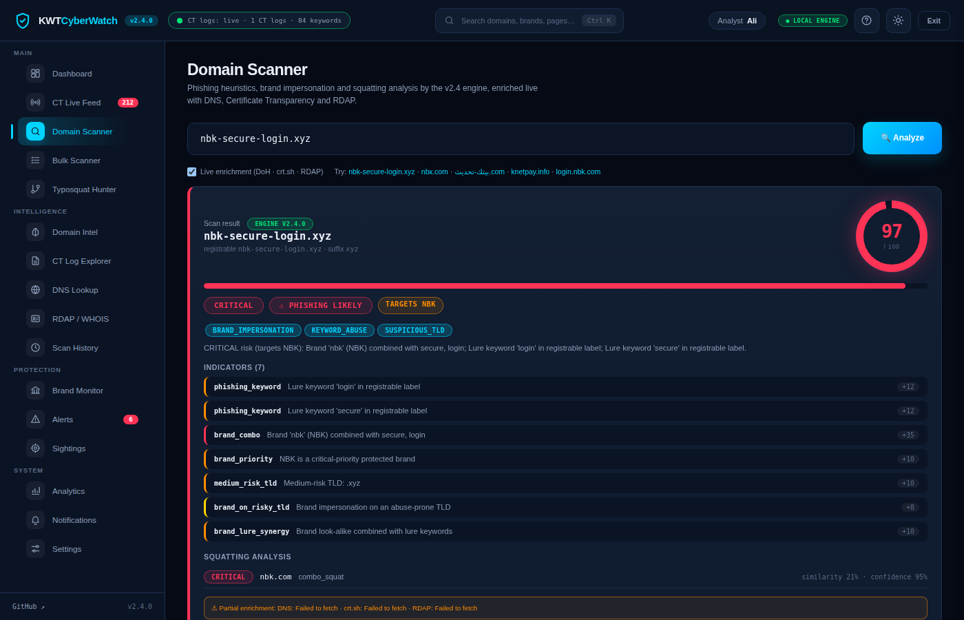 Domain scanner verdict
